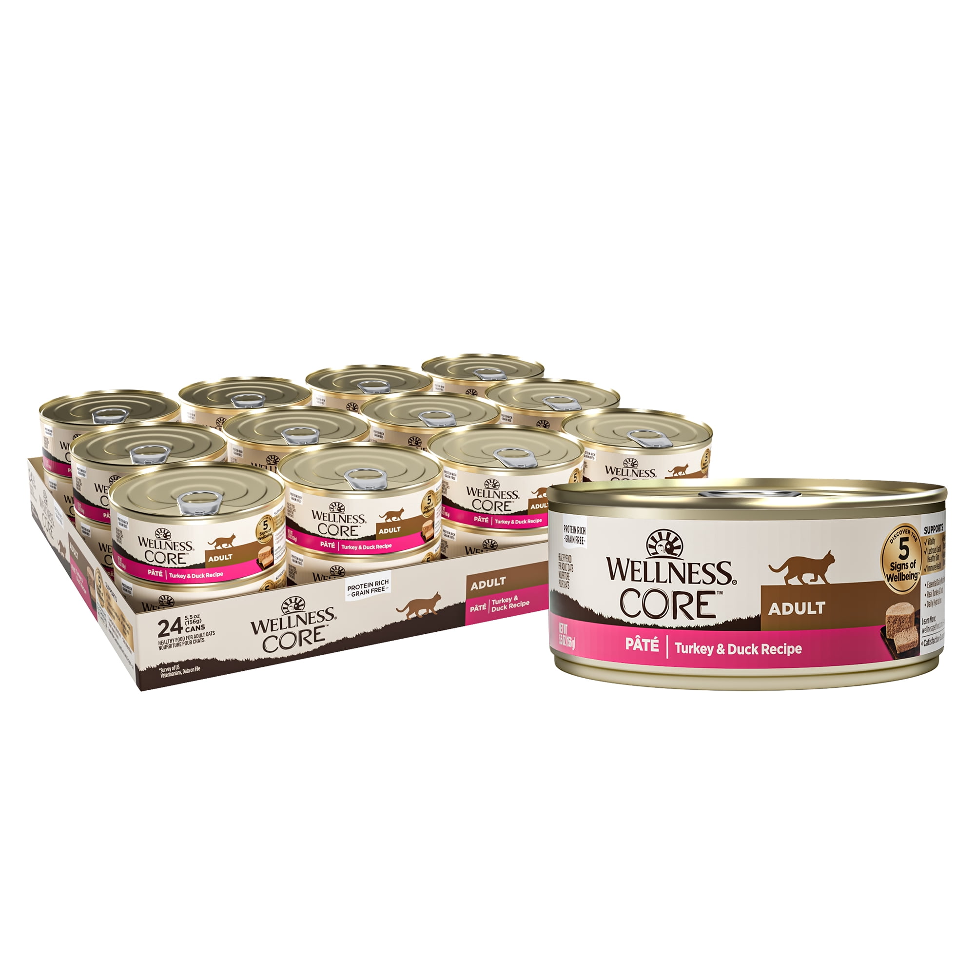 Wellness CORE Pate Adult Wet Cat Food, Natural, Protein-Rich, Grain Free, 5.5 Ounce, 24 Pack (Turkey & Duck)