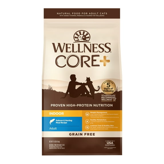Wellness CORE+ Grain-Free Indoor Salmon & Herring Meal Recipe Dry Cat Food, 11 Pound Bag