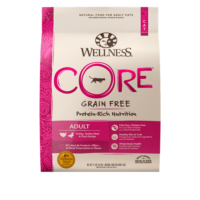 Wellness CORE Grain-Free Turkey, Turkey Meal & Duck Recipe Dry Cat Food, 11 Pound Bag