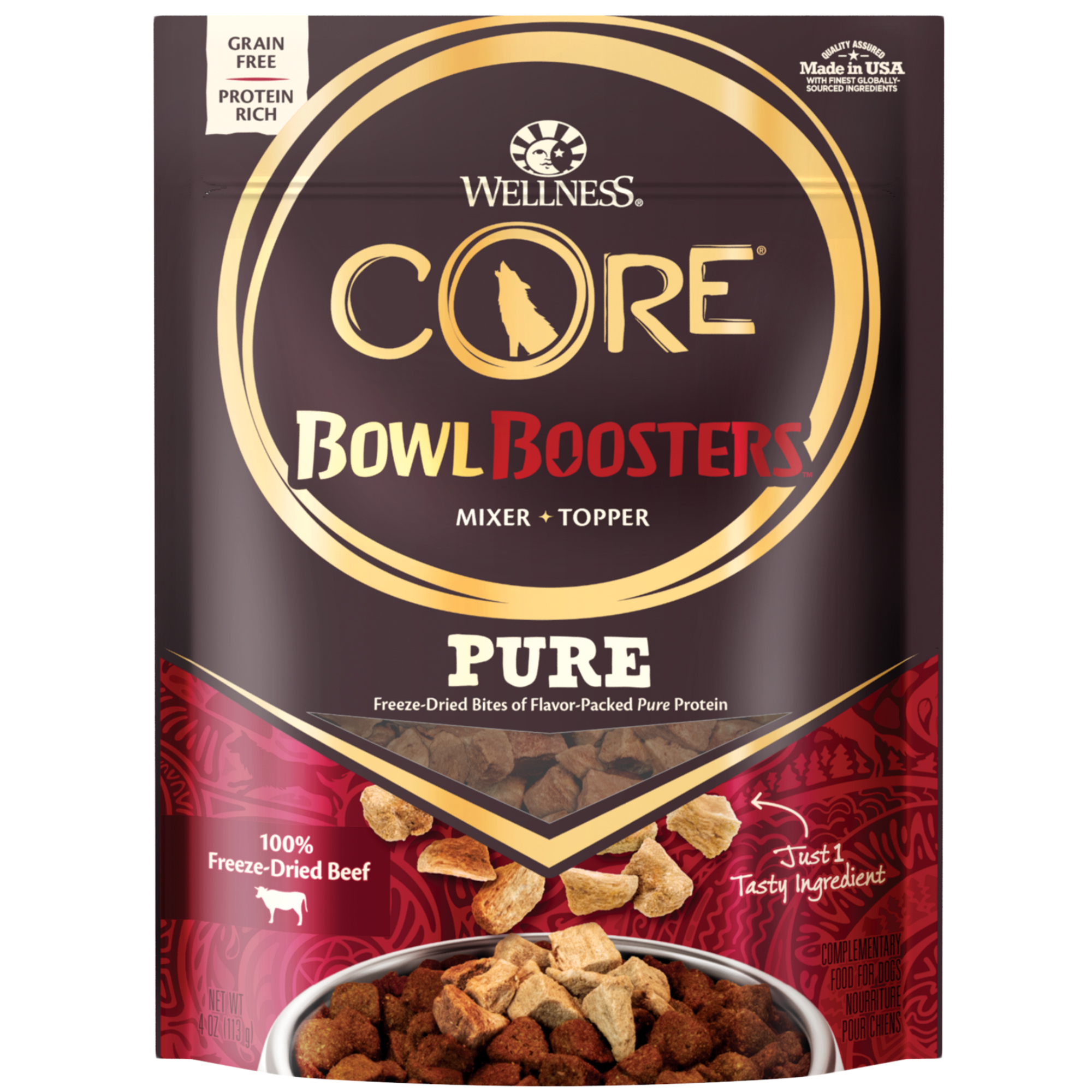 Wellness CORE Natural Bowl Boosters Bare Dog Food Mixer or Topper, Freeze Dried Beef, 4-Ounce Bag - image 1 of 8