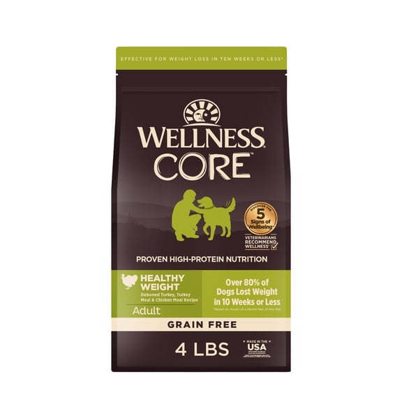 Wellness CORE Dry Dog Food, Grain Free, High Protein, Natural, Healthy Weight Turkey & Chicken Recipe, (4-Pound Bag)