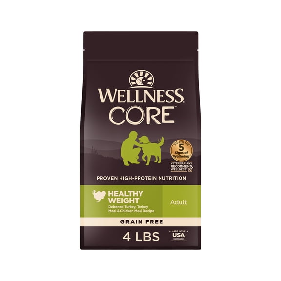 Wellness CORE Dry Dog Food, Grain Free, High Protein, Natural, Healthy Weight Turkey & Chicken Recipe, (4-Pound Bag)