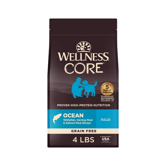 Wellness CORE Dry Dog Food, Grain Free, High Protein, Natural, Ocean Whitefish, Herring, & Salmon Recipe, (4-Pound Bag)