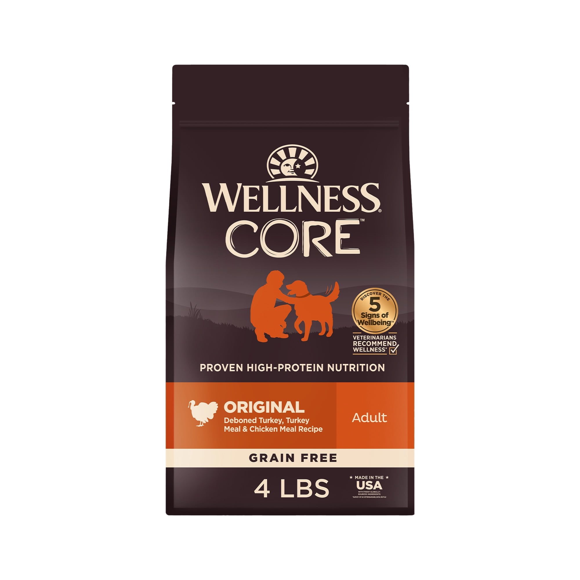 Wellness CORE Dry Dog Food, Grain Free, High Protein, Natural, Original Turkey & Chicken Recipe, (4-Pound Bag)