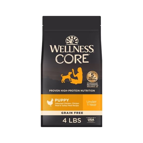 Wellness CORE Puppy Dry Dog Food, Grain Free, High Protein, Natural, Chicken & Turkey Recipe, (4-Pound Bag)