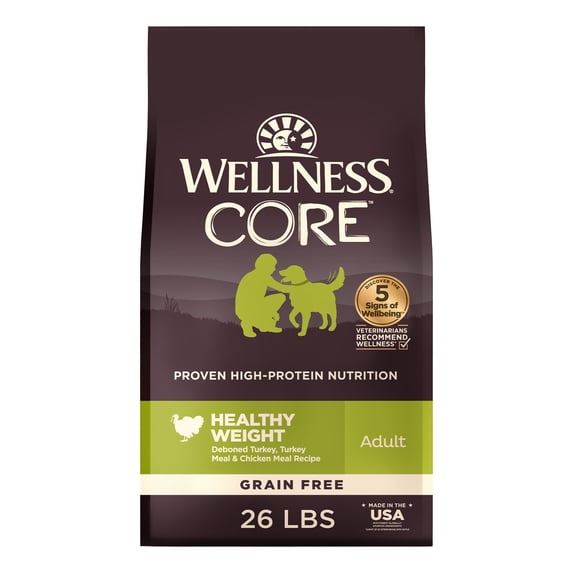 Wellness CORE Dry Dog Food, Grain Free, High Protein, Natural, Healthy Weight Turkey & Chicken Recipe, (26-Pound Bag)