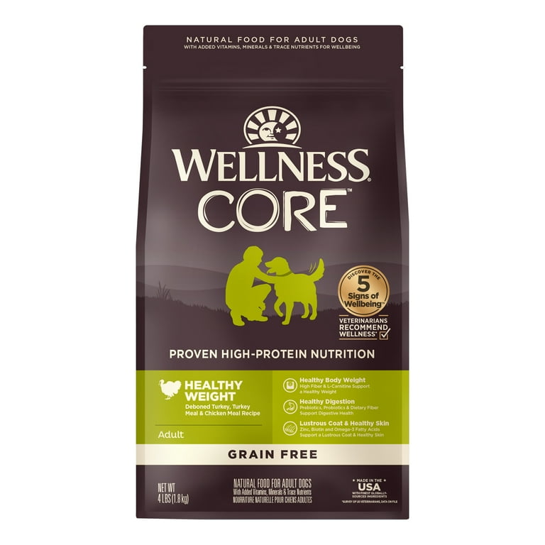 Wellness CORE Natural Grain Free Dry Dog Food Healthy Weight Recipe 4 Pound Bag