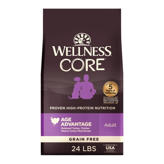 Wellness CORE Senior Dry Dog Food, Grain Free, High Protein, Natural, Age Advantage Turkey & Chicken Recipe, (24-Pound Bag)
