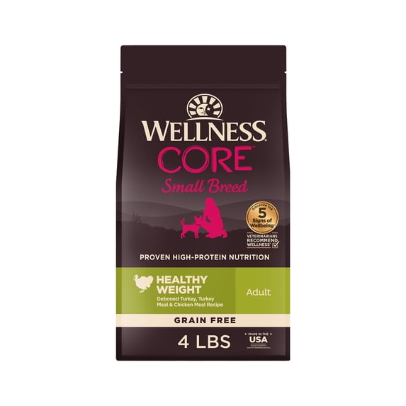 Wellness CORE Dry Dog Food, Small Breed, Grain Free, High Protein, Natural, Healthy Weight Turkey & Chicken Recipe, (4-Pound Bag)