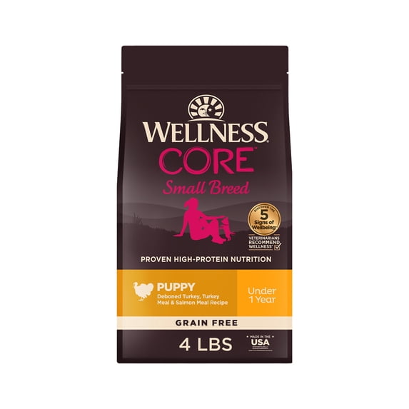 Wellness CORE Puppy Dry Dog Food, Small Breed, Grain Free, High Protein, Natural, Turkey & Salmon Recipe, (4-Pound Bag)