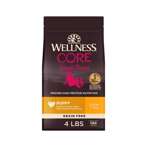 Wellness CORE Puppy Dry Dog Food, Small Breed, Grain Free, High Protein, Natural, Turkey & Salmon Recipe, (4-Pound Bag)