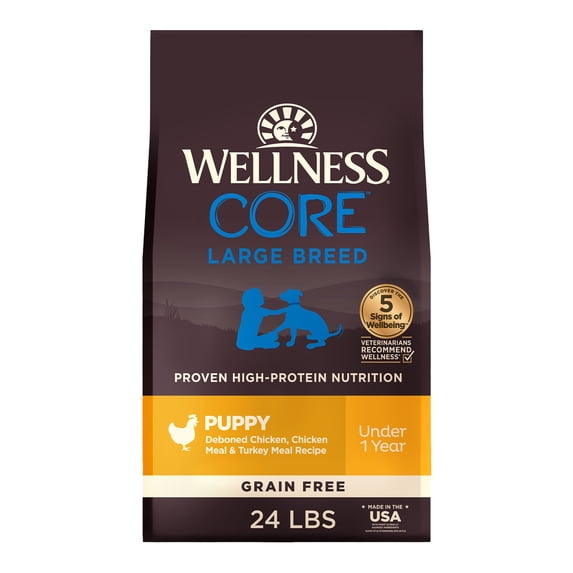 Wellness CORE Puppy Dry Dog Food, Large Breed, Grain Free, High Protein, Natural, Chicken & Turkey Recipe (24-Pound Bag)