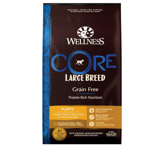 Wellness CORE Natural Grain Free Dry Puppy Food, Large Breed Puppy, 24-Pound Bag