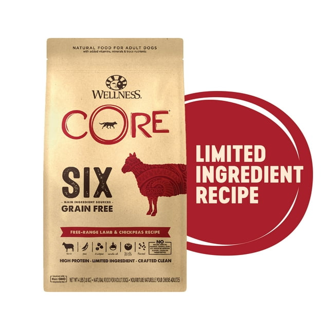 Wellness CORE Natural Grain Free SIX, Free-Range Lamb with Chickpeas Recipe, 22-Pound Bag