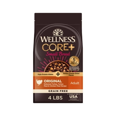 Wellness CORE+ Dry Dog Food with Freeze Dried Pieces, Small Breed, Grain Free, High Protein, Natural, Original Turkey & Chicken Recipe, (4-Pound Bag)