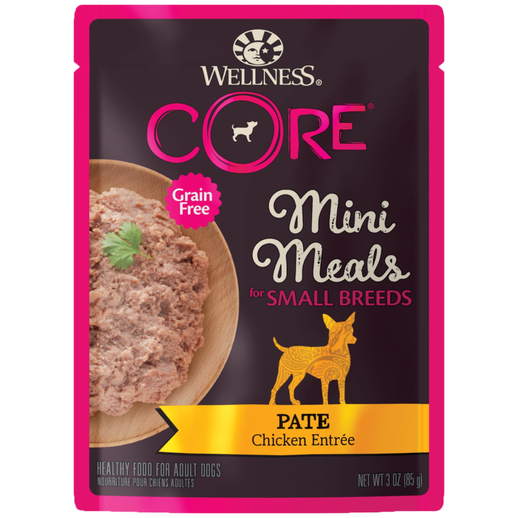 Wellness CORE Natural Grain Free Small Breed Mini Meals Wet Dog Food, Paté Chicken Entrée, 3-Ounce Pouch (Pack of 12)
