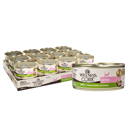 Wellness CORE Pate Kitten Canned Wet Cat Food, Natural, Protein Rich, Grain Free, Turkey and Chicken Liver Recipe, 5.5 oz, Pack of 12 Cans