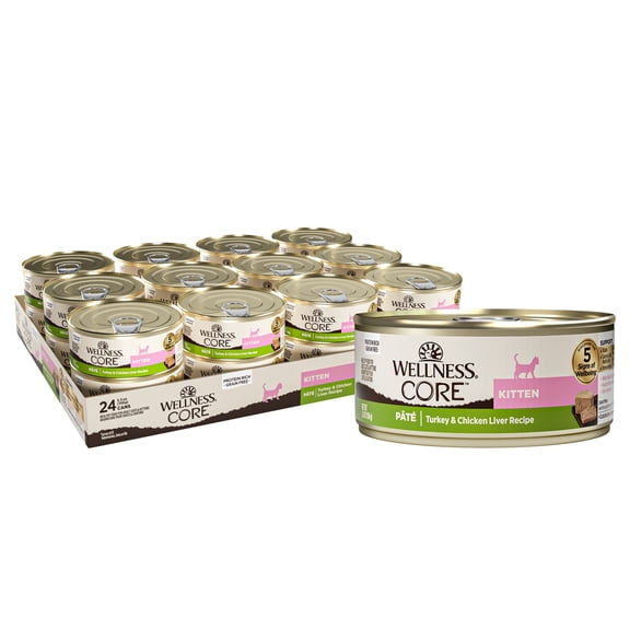 Wellness CORE Pate Kitten Wet Cat Food, Natural, Protein-Rich, Grain Free, 5.5 Ounce, 12 Pack (Turkey & Chicken Liver)