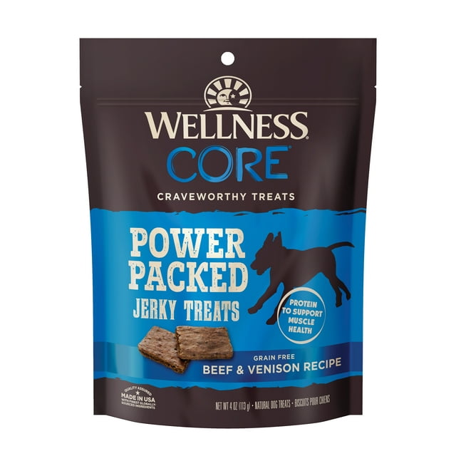 Wellness CORE Power Packed Jerky Dog Treats, Grain Free, Venison, 4 Ounce Bag