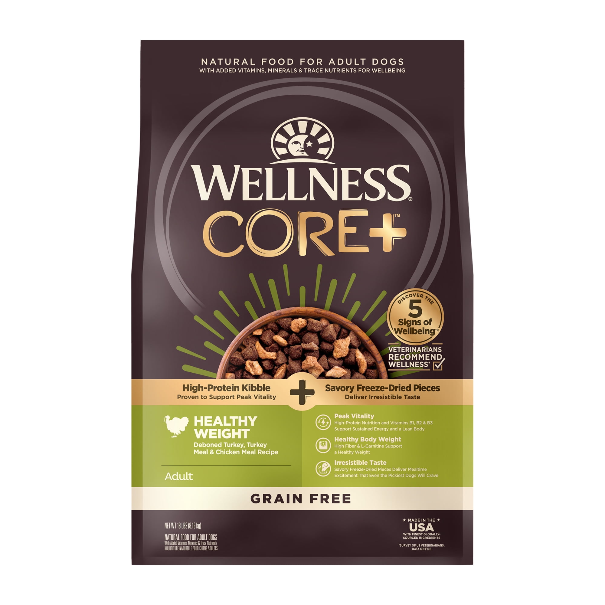 Wellness CORE Natural Grain Free Dry Dog Food Wild Game Recipe with Freeze Dried Lamb 18lb Bag