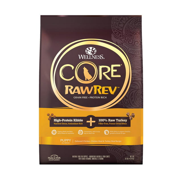Wellness CORE RawRev Grain Free Natural Puppy Dry Dog Food, Puppy Recipe with Freeze Dried Turkey, 10lb Bag