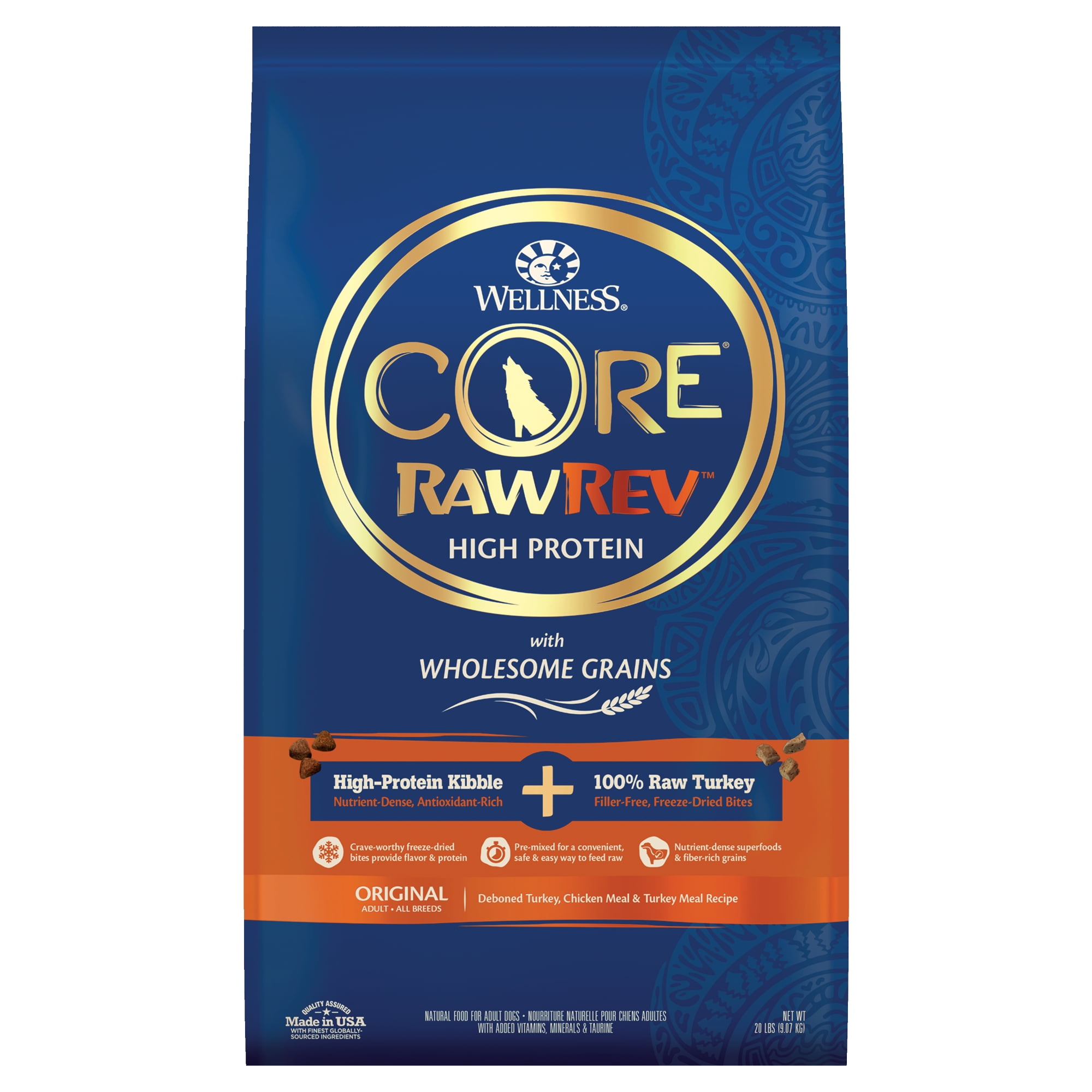 Wellness CORE RawRev Grained Dry Dog Food, Original Recipe with Freeze