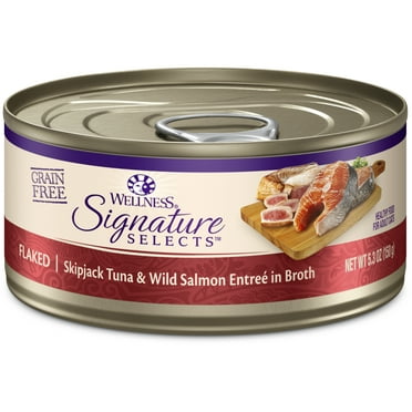 Wellness CORE Signature Selects Grain Free Canned Cat Food, Flaked Skipjack Tuna & Wild Salmon in Broth, 5.3 Ounces (Pack of 12)