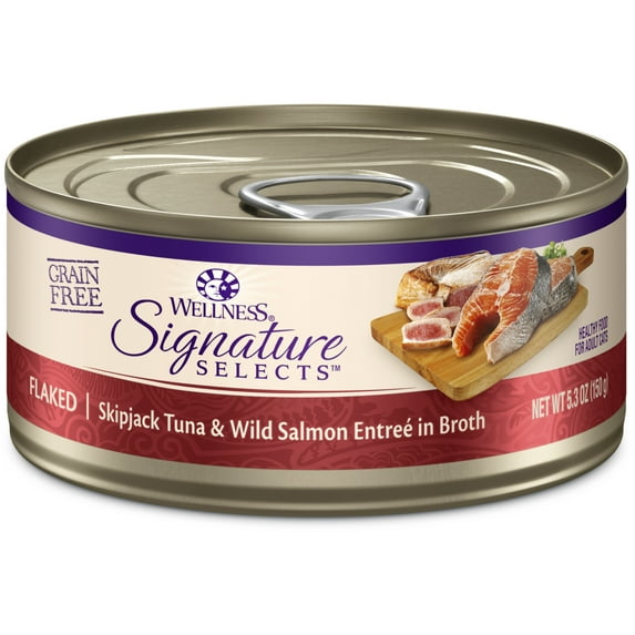Wellness CORE Signature Selects Grain Free Canned Cat Food, Flaked Skipjack Tuna & Wild Salmon in Broth, 5.3 Ounces (Pack of 12)