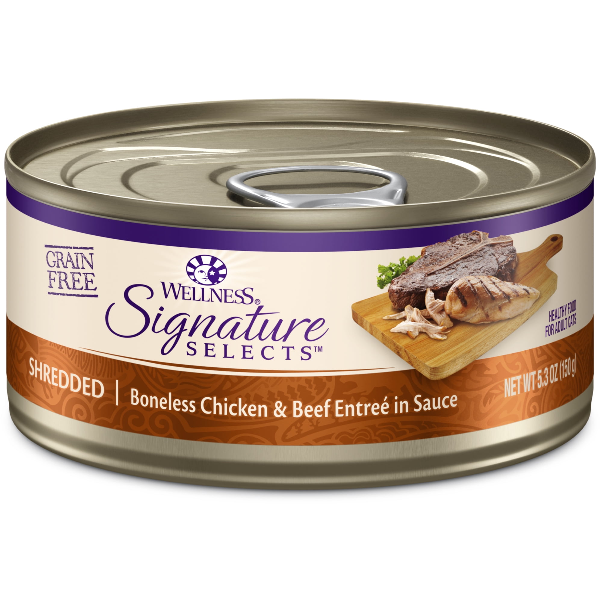 Wellness CORE Signature Selects Shredded Adult Canned Wet Cat Food, Natural, Protein Rich, Grain Free, Chicken and Beef Entrée Recipe, 5.3 oz, Pack of 12 Cans