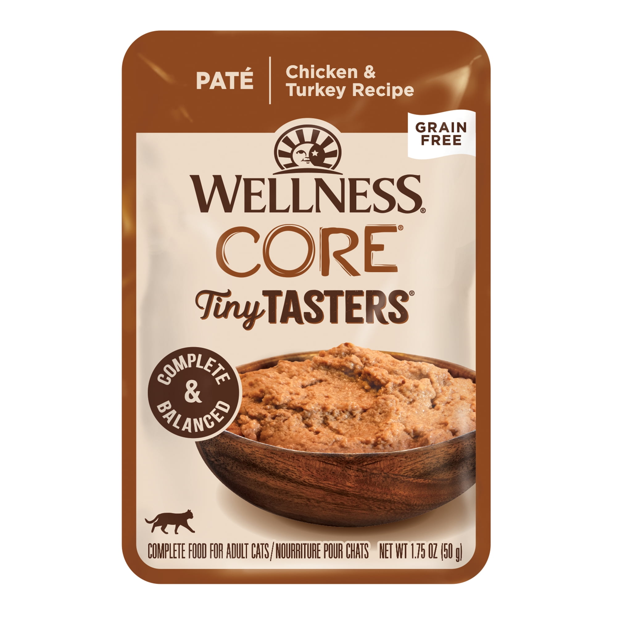 Wellness CORE Tiny Tasters Pate Adult Wet Cat Food, Natural, Protein-Rich, Grain Free, 1.75 Ounce Pouch, 12 Pack (Chicken & Turkey)