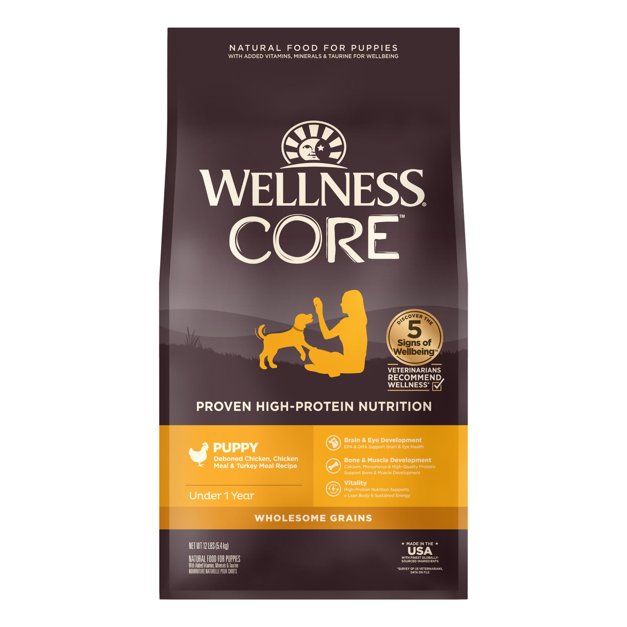 Wellness CORE Wholesome Grains Dry Dog Food, Puppy Recipe, 12 Pound Bag
