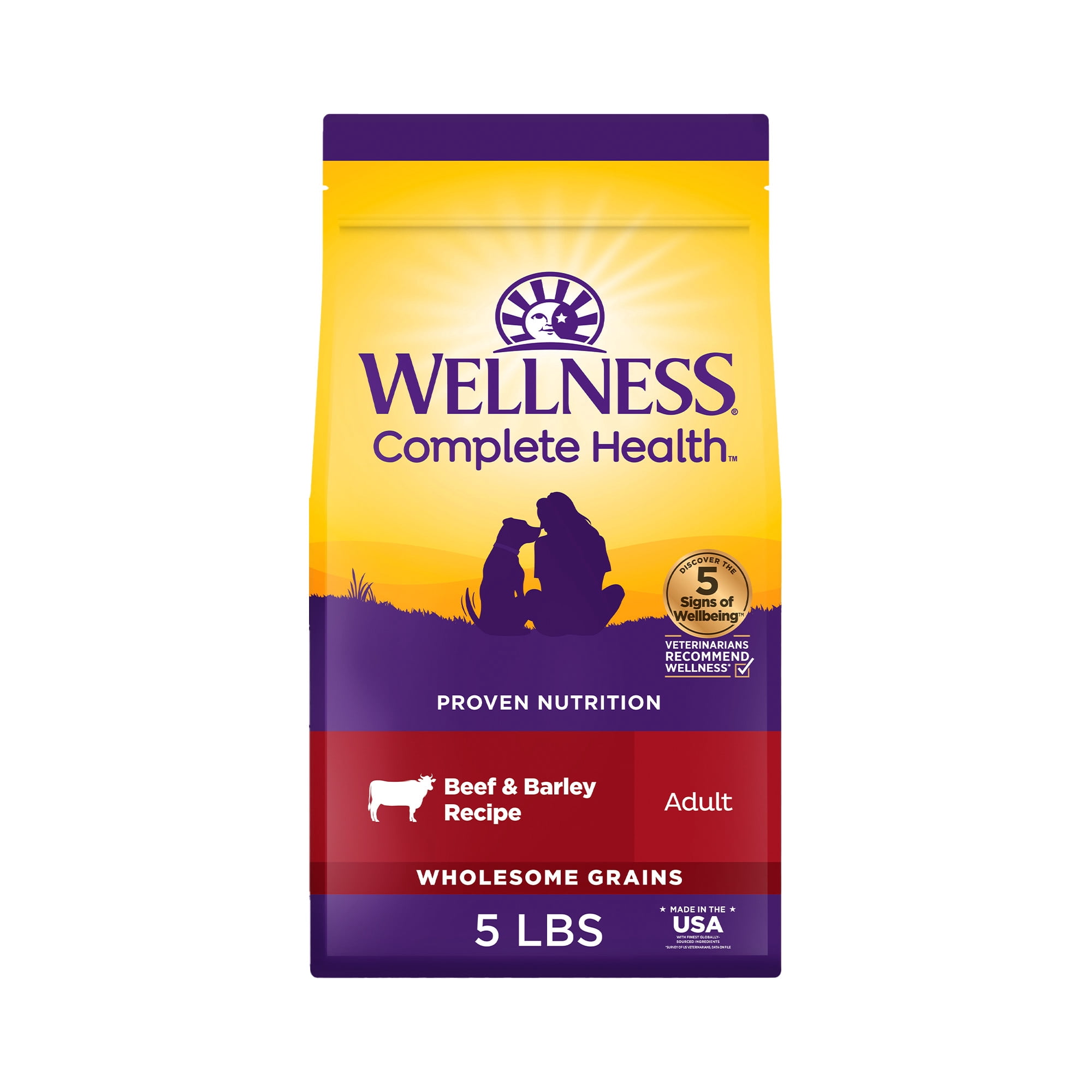 Wellness Complete Health Dry Dog Food, Wholesome Grains, Natural, Beef & Barley Recipe, (5-Pound Bag)