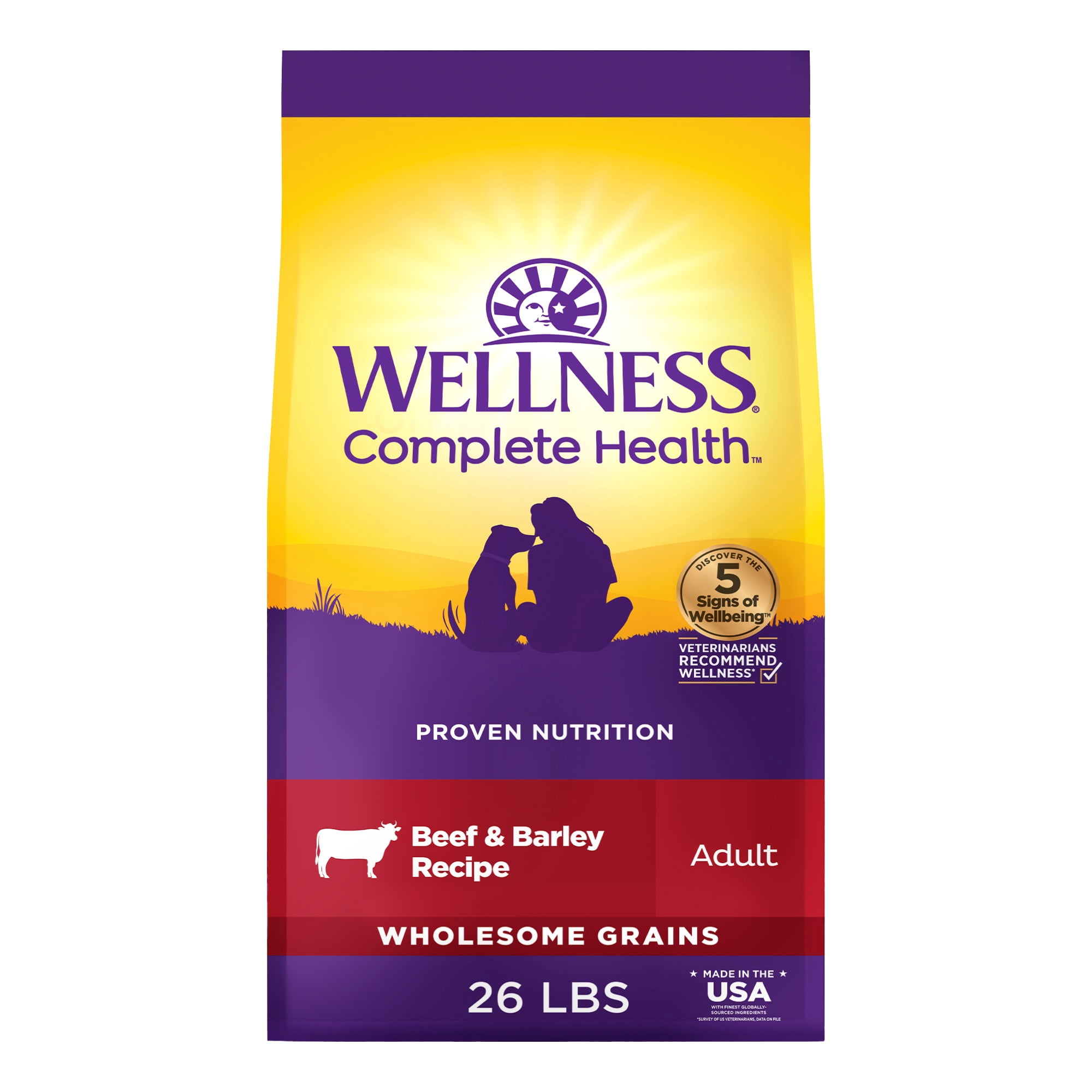 Wellness Complete Health Dry Dog Food, Wholesome Grains, Natural, Beef & Barley Recipe, (26-Pound Bag)
