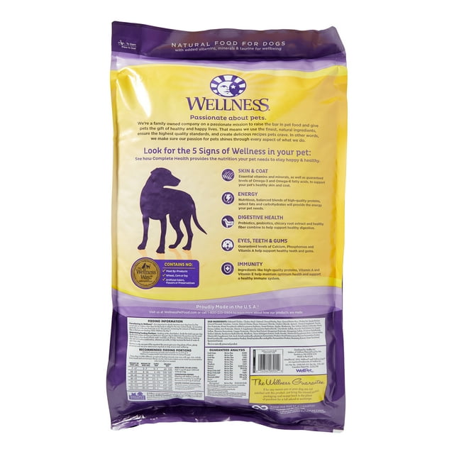 Wellness Complete Health Natural Dry Dog Food, Chicken & Oatmeal, 15-Pound Bag