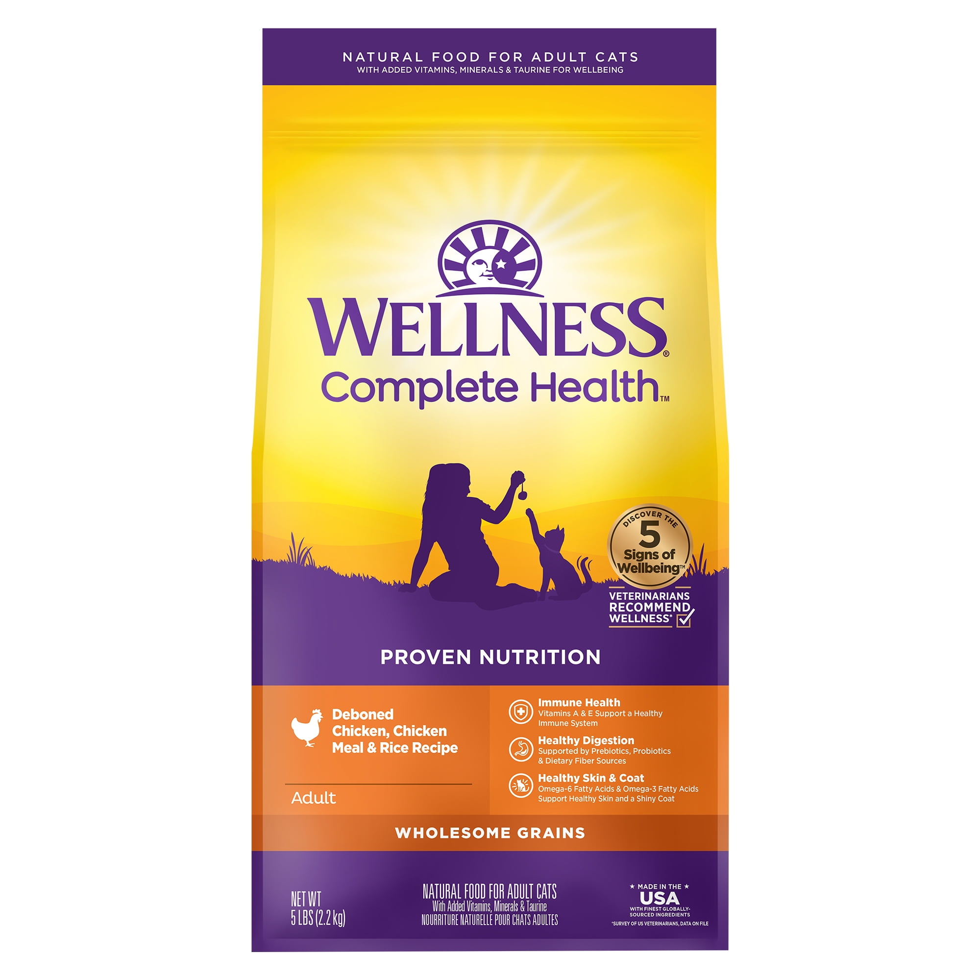 Wellness Complete Health Dry Cat Food, Chicken & Chicken Meal Recipe, 5lb Bag