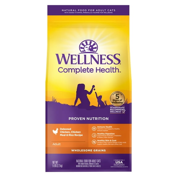Wellness Complete Health Dry Cat Food, Chicken & Chicken Meal Recipe, 5lb Bag
