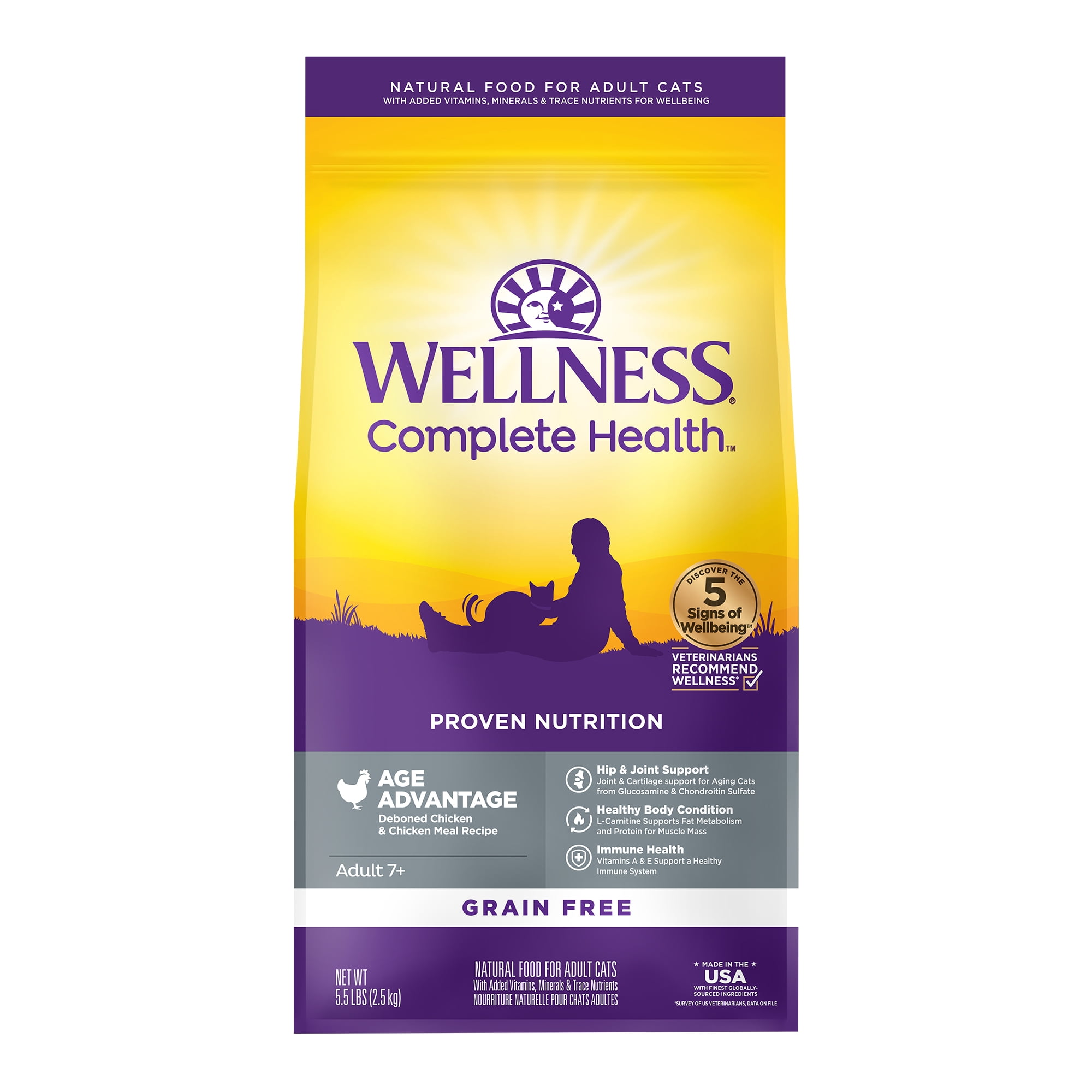 Wellness Complete Health Grain Free Age Advantage Dry Cat Food, 5 Pound Bag