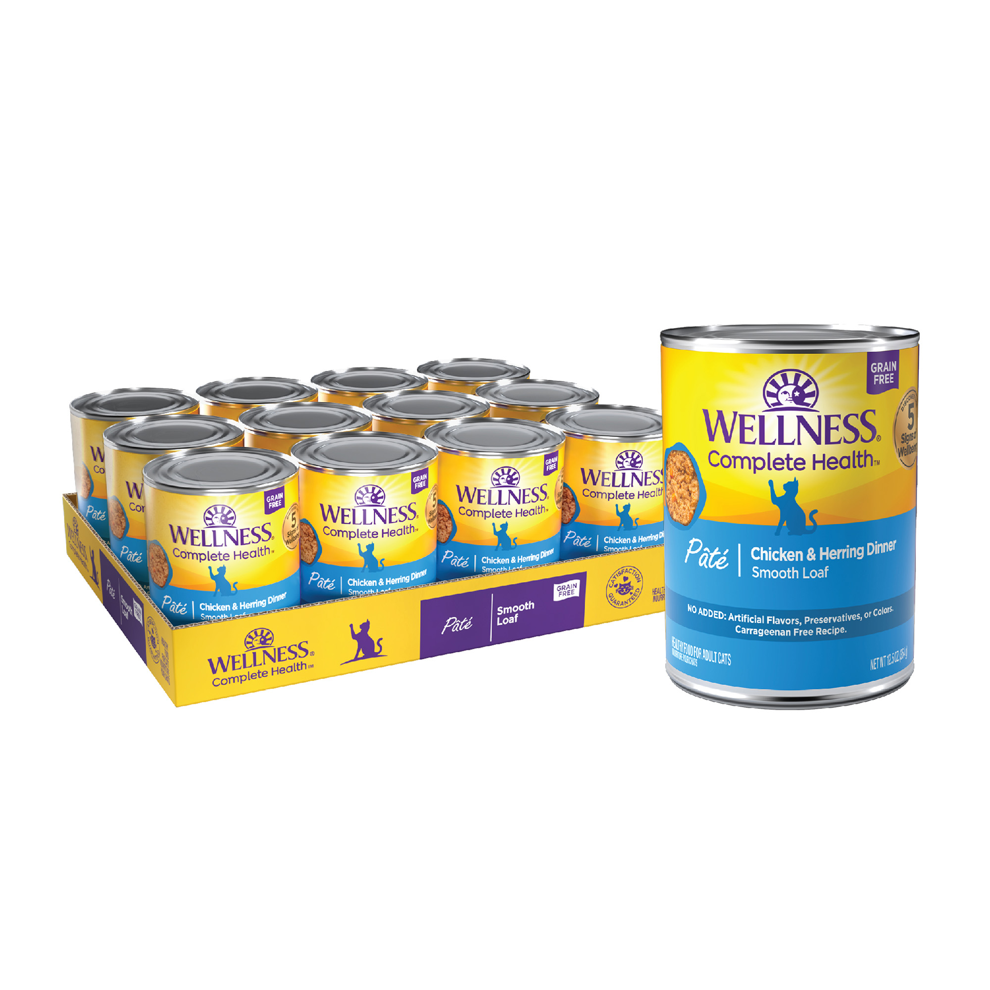 Wellness Complete Health Grain Free Canned Cat Food, Chicken & Herring Dinner Pate, 12.5 Ounces (Pack of 12) - image 1 of 9