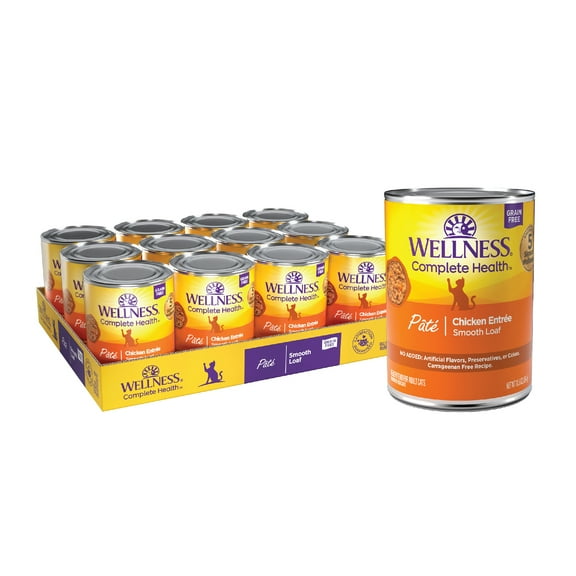 Wellness Complete Health Pate Adult Wet Cat Food, Natural, Protein-Rich, Grain Free, 12.5 Ounce, 12 Pack, (Chicken)