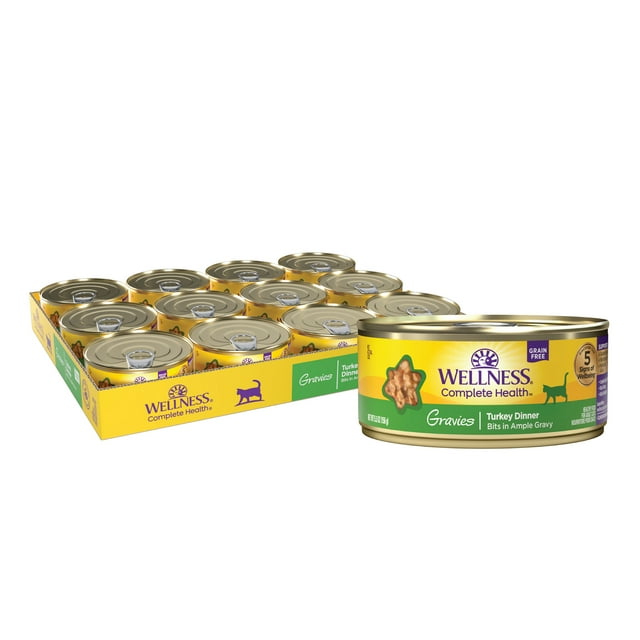 Wellness Complete Health Gravies Grain Free Canned Cat Food, Turkey Dinner, 5.5 Ounces (Pack of 12)