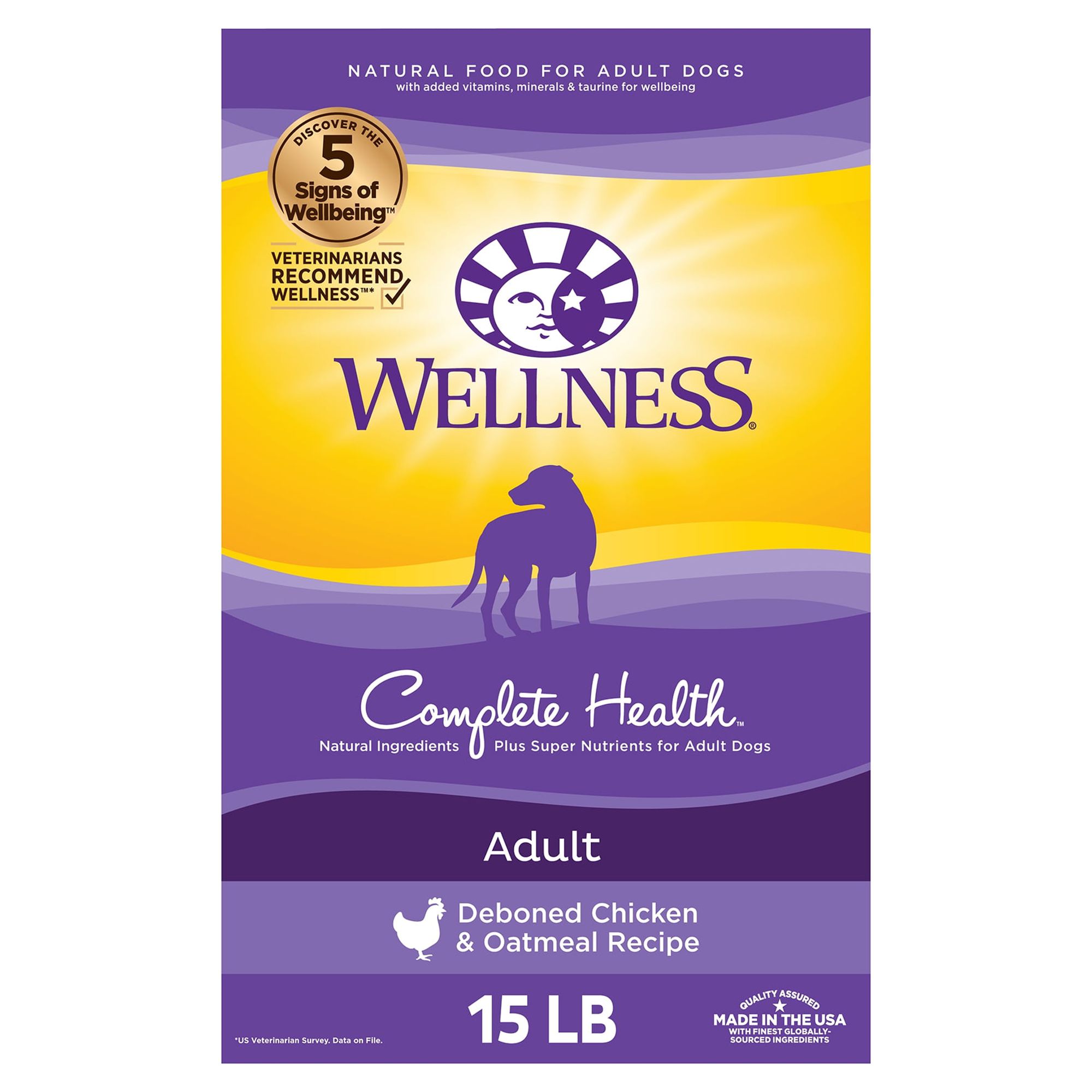 Wellness Complete Health Natural Dry Dog Food, Chicken & Oatmeal, 15-Pound Bag - image 1 of 9