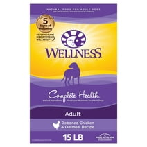 Wellness Complete Health Natural Dry Dog Food, Chicken & Oatmeal, 15-Pound Bag