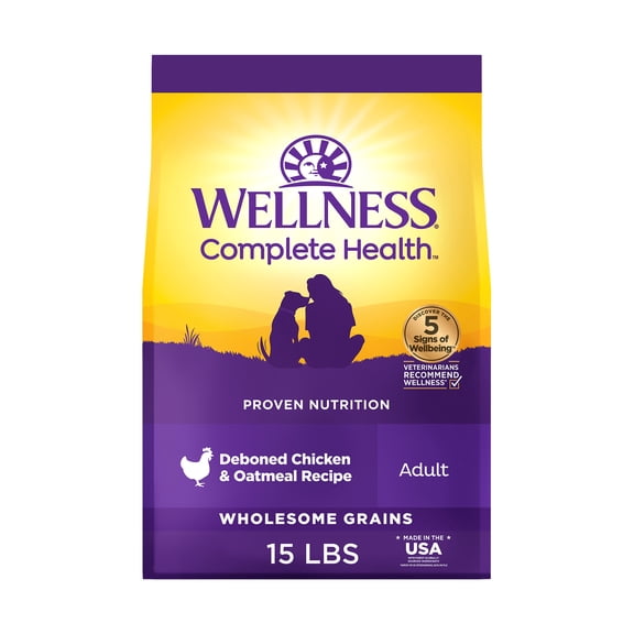 Wellness Complete Health Dry Dog Food, Wholesome Grains, Natural, Chicken & Oatmeal Recipe, (15-Pound Bag)