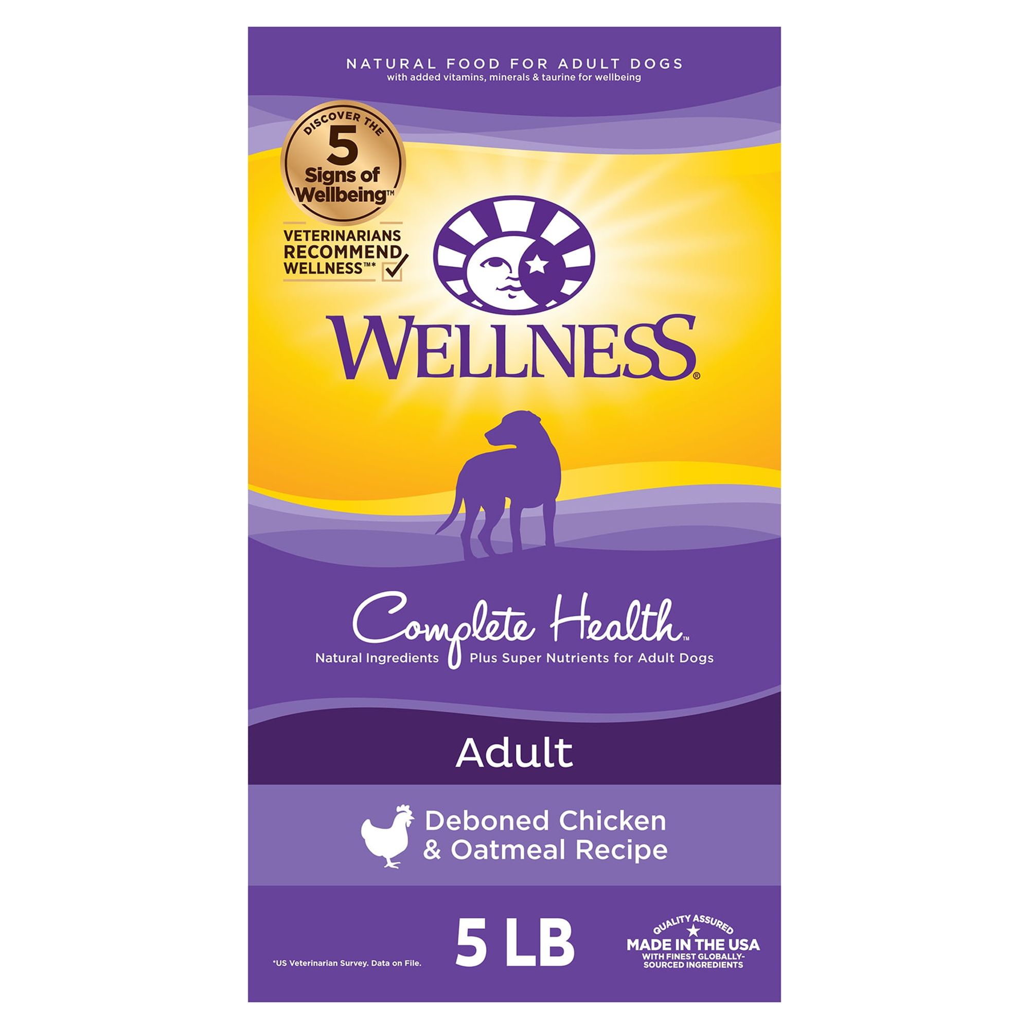 Wellness Complete Health Natural Dry Dog Food, Chicken & Oatmeal, 5-Pound Bag - image 1 of 9