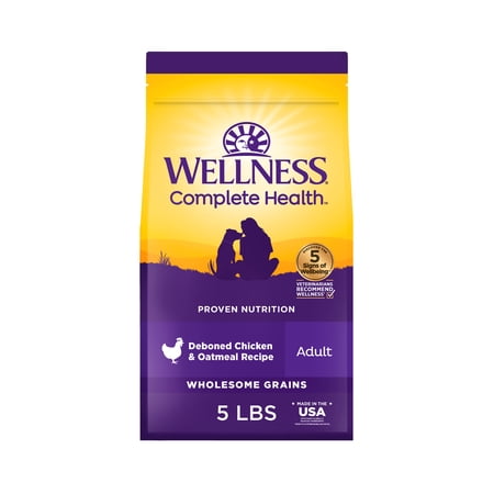 Wellness Complete Health Dry Dog Food, Wholesome Grains, Natural, Chicken & Oatmeal, (5-Pound Bag)