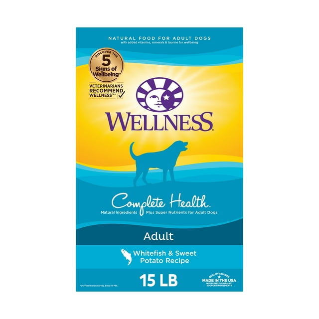 Wellness Complete Health Natural Dry Dog Food, Whitefish & Sweet Potato, 15-Pound Bag