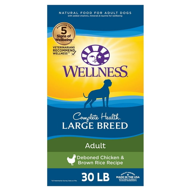 Wellness Complete Health Natural Dry Large Breed Dog Food, Chicken & Rice, 30-Pound Bag