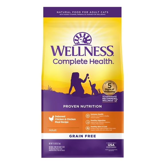 Wellness Complete Health Natural Grain Free Deboned Chicken & Chicken Meal Dry Cat Food, 11.5 Pound Bag
