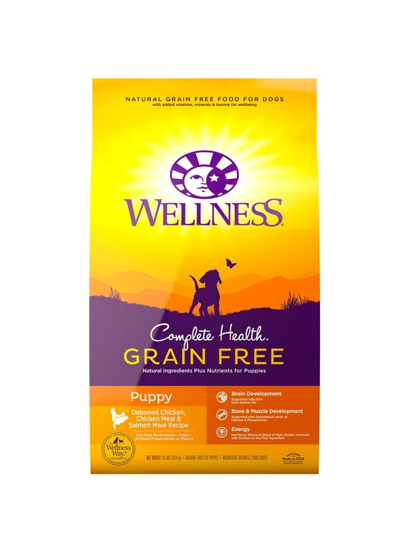 Wellness Complete Health Natural Grain Free Puppy Dry Dog Food, Chicken & Salmon, 24-Pound Bag