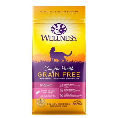 Wellness Complete Health Natural Grain Free Salmon & Herring Indoor Dry Cat Food, 2.25 Pound Bag